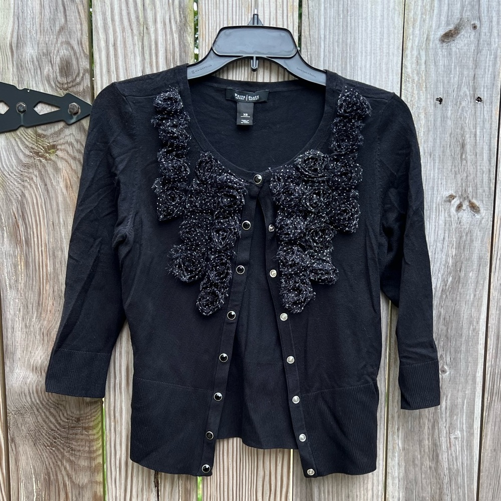 WHITE HOUSE BLACK MARKET Cardigan with Chiffon roses polka dot size XS
